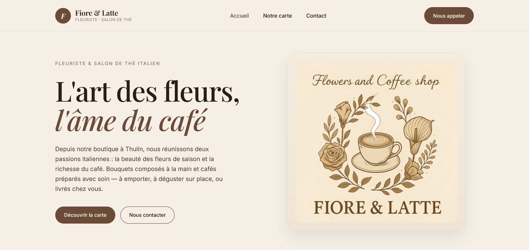 Aperçu du site web réalisé pour Fiore & Latte, fleuriste et salon de thé